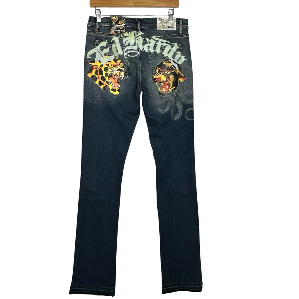 Ed Hardy Mens Jeans 30 Y2K Panther Tiger Tattoo Graphic Bootcut Denim Y2K NWT